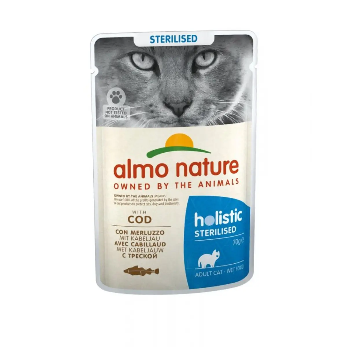 ALMO NATURE Holistic Sterilised, Cod, plic hrana umeda fara cereale pisici sterilizate, (in supa), 70g