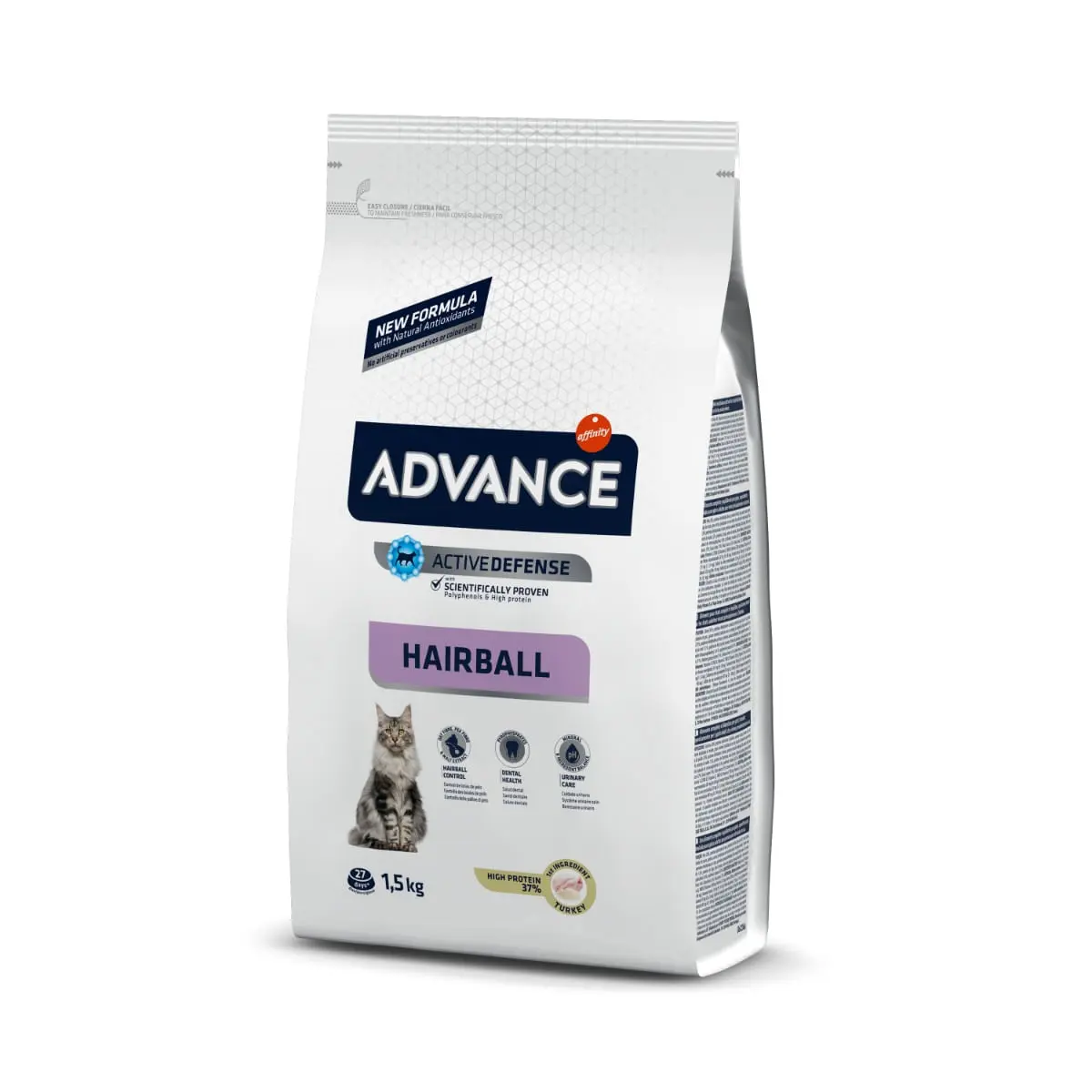 ADVANCE Hairball, Curcan, hrana uscata pisici, limitarea ghemurilor de blana,1.5kg