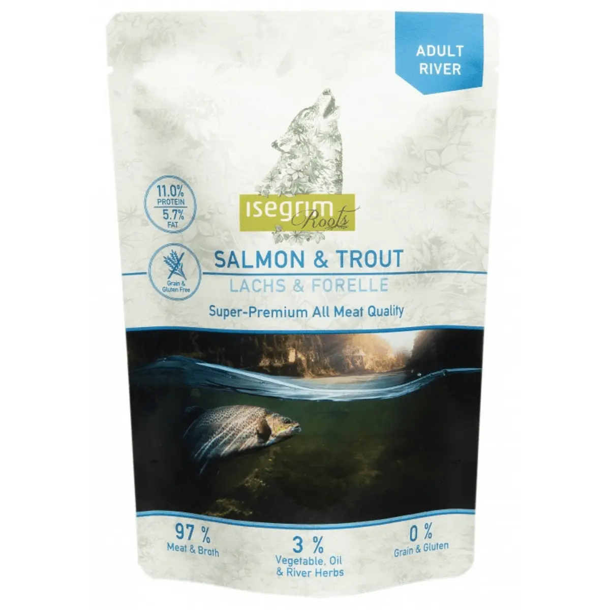 ISEGRIM, XS-XL, Somon si Macrou, plic hrana umeda fara cereale caini, (in sos), 410g - Image 2