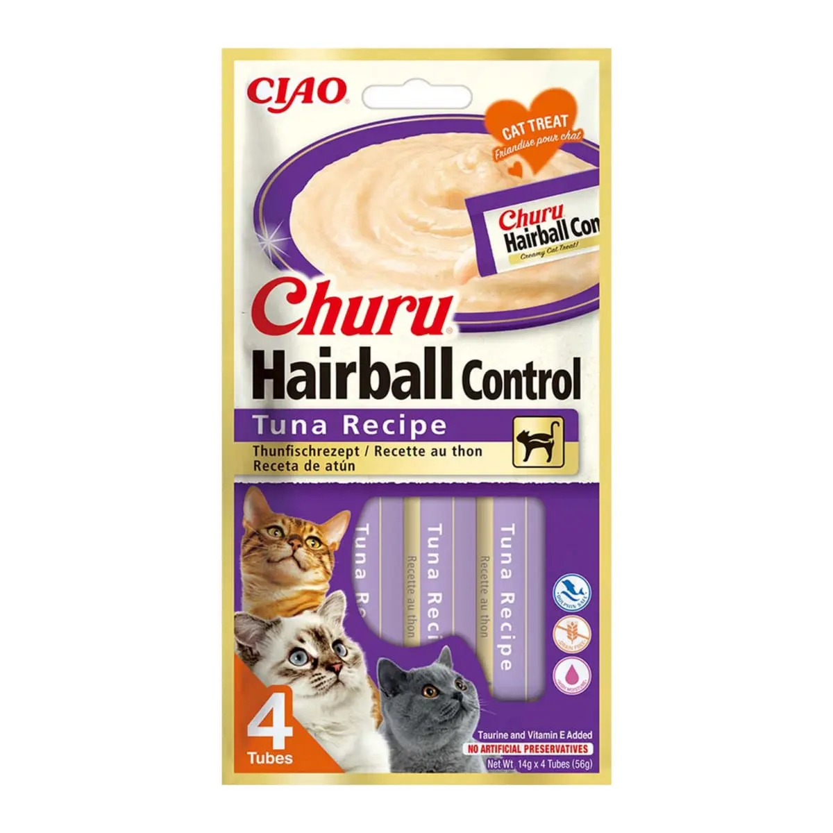 INABA Churu Hairball Control, Ton,, tub recompense fara cereale pisici, limitarea ghemurilor de blana, (piure) INABA Churu Hairball Control, Ton, plic, tub recompense fara cereale pisici, limitarea ghemurilor de blana, (piure), 56g - Image 2