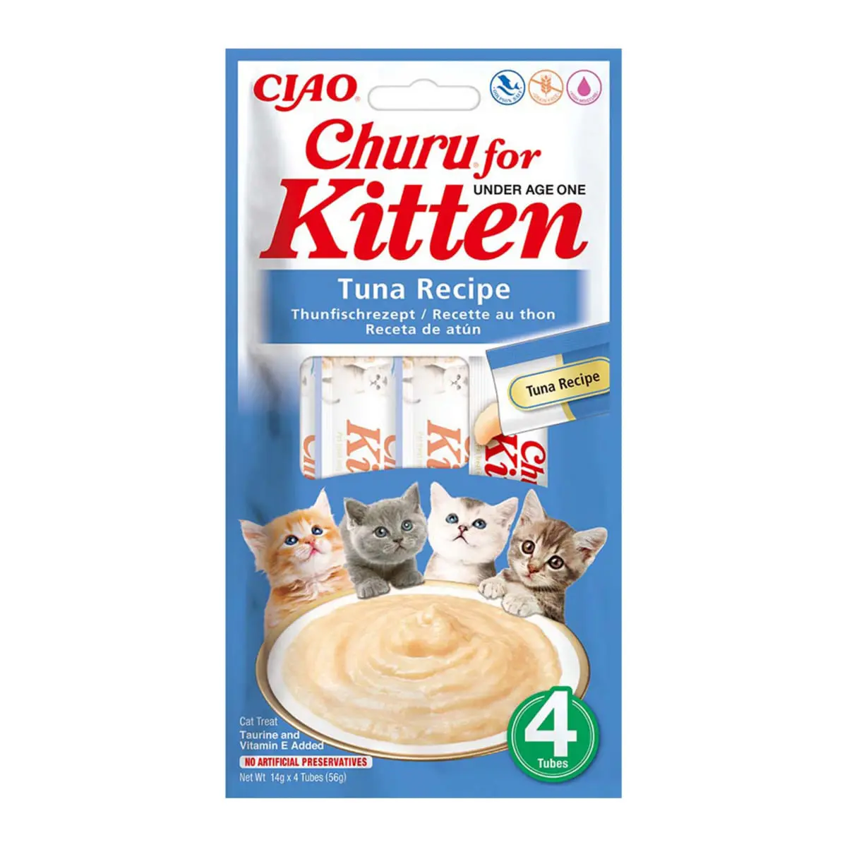 INABA Churu Kitten, Ton,, tub recompense fara cereale pisici junior, (piure) INABA Churu Kitten, Ton, plic, tub recompense fara cereale pisici junior, (piure), 56g - Image 2