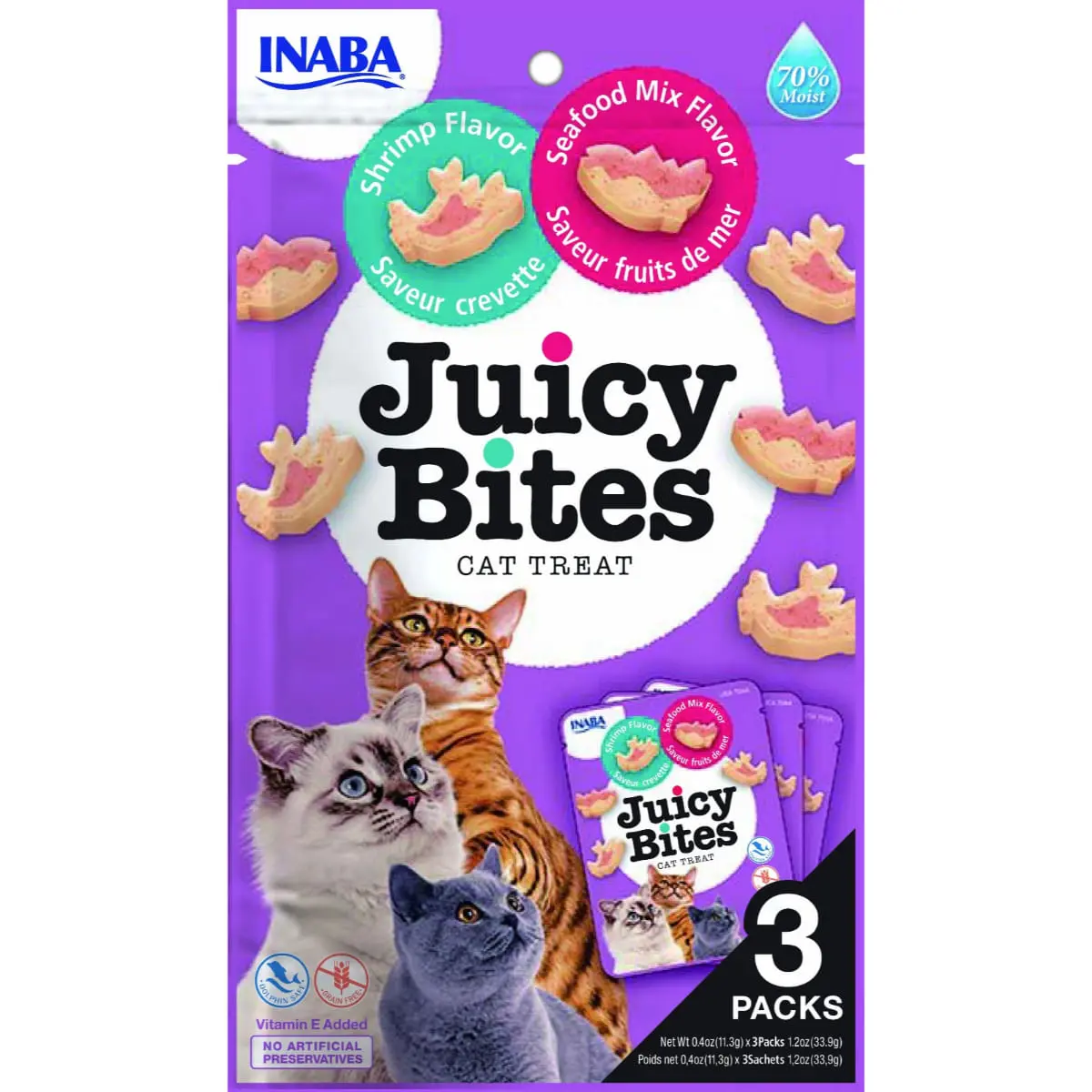 INABA Juicy Bites, Creveti si Fructe de Mare, punguta, recompense fara cereale pisici, semimoist INABA Juicy Bites, Creveti si Fructe de Mare, punguta, plic recompense fara cereale pisici, semimoist, 33g