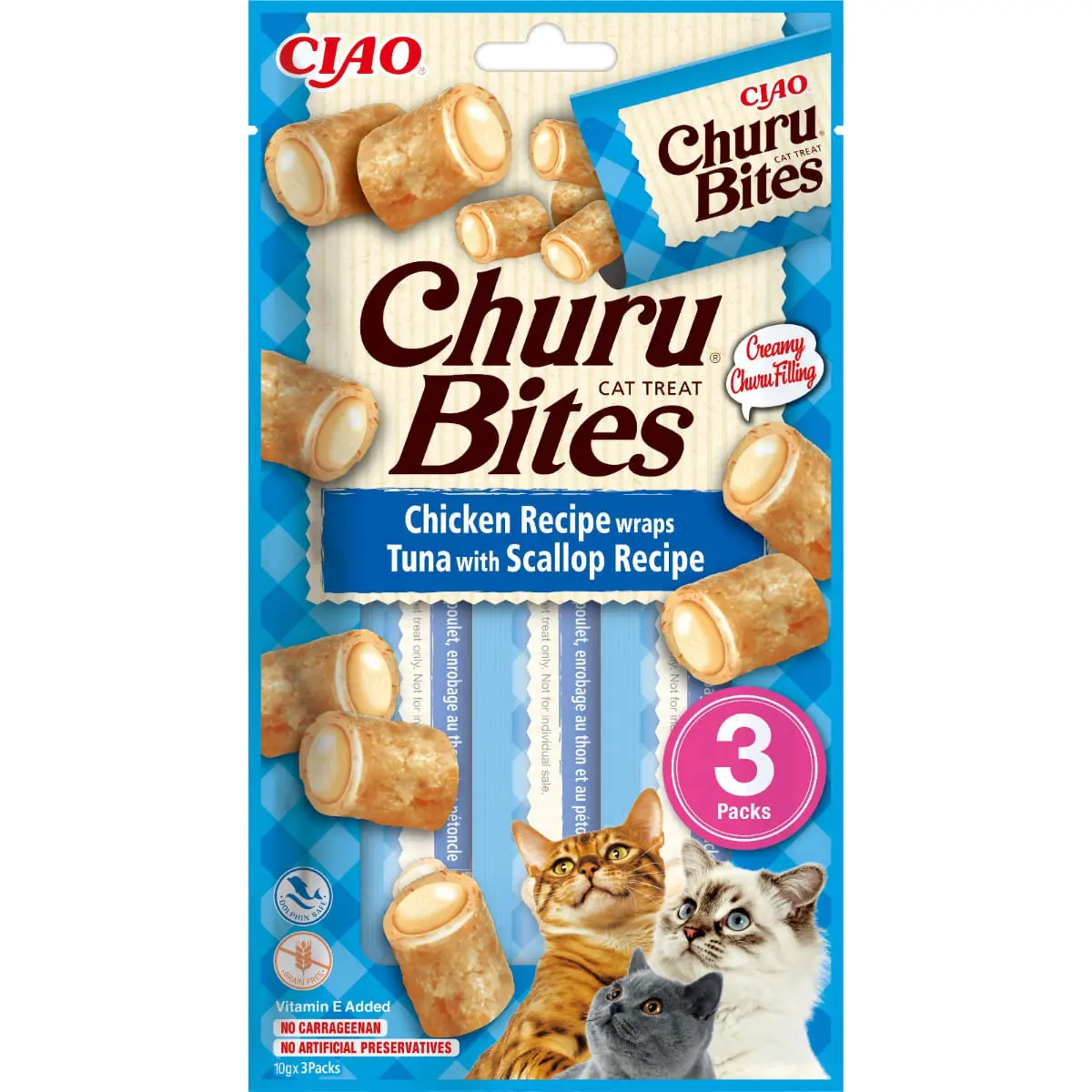 INABA Churu Bites, Pui, Ton si Scoici, punguta, recompense fara cereale pisici, semimoist INABA Churu Bites, Pui, Ton si Scoici, punguta, plic recompense fara cereale pisici, semimoist, 30g - Image 2