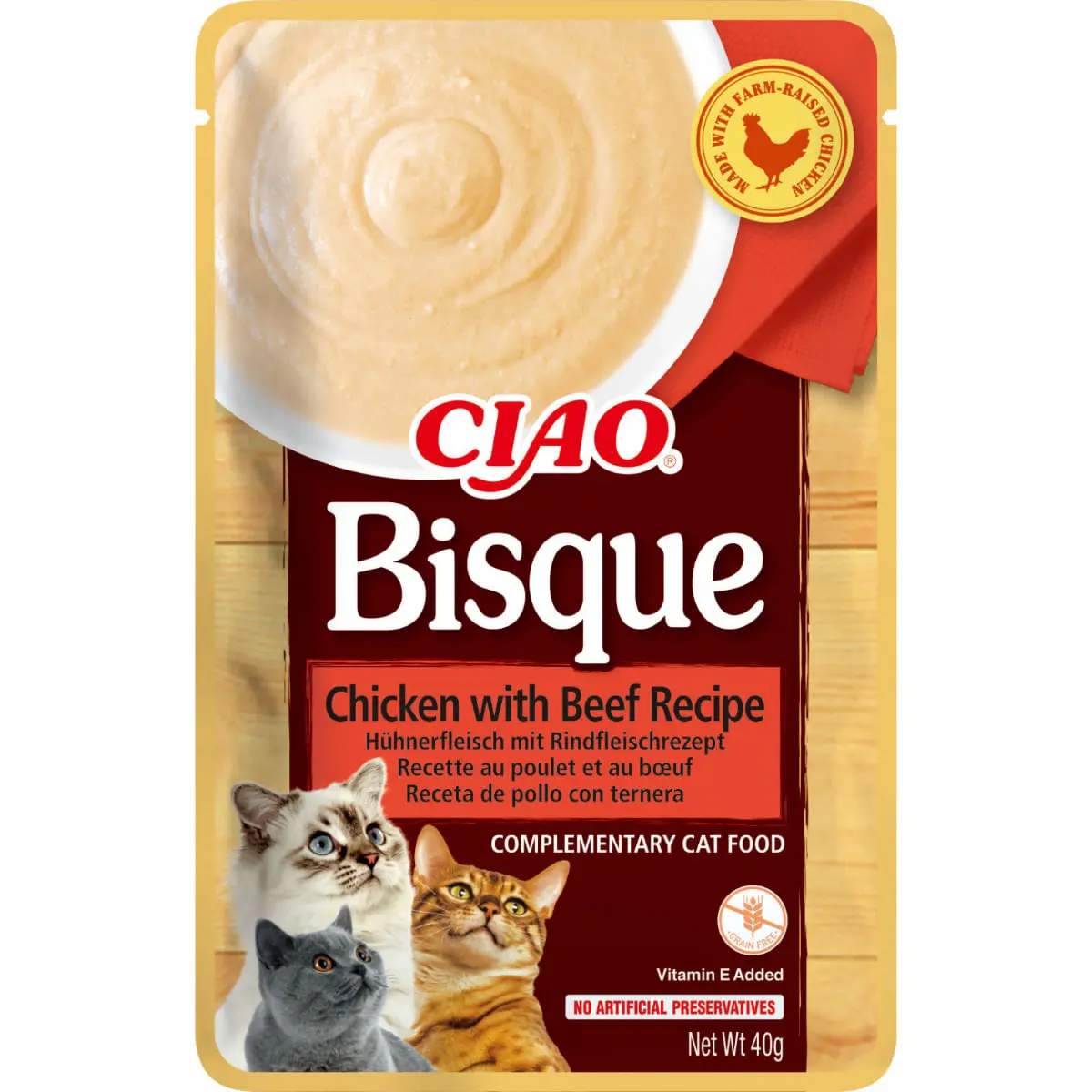 INABA Ciao Bisque, Pui si Vita, recompense fara cereale pisici, (piure) INABA Ciao Bisque, Pui si Vita, plic recompense fara cereale pisici, (piure), 40g - Image 2
