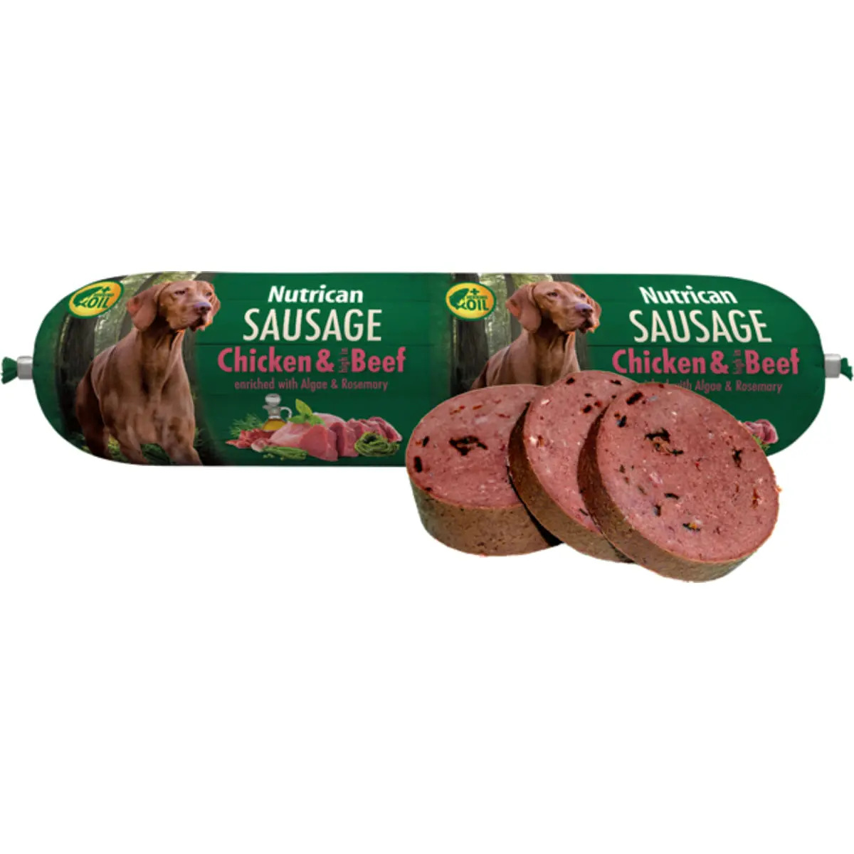 NUTRICAN Sausage, XS-XL, Pui si Vita, salam hrana umeda caini, semimoist, 800g