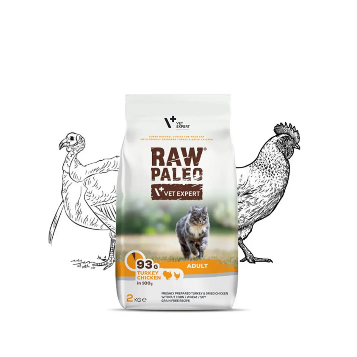 RAW PALEO, Curcan si Pui, hrana uscata fara cereale pisici, 2kg