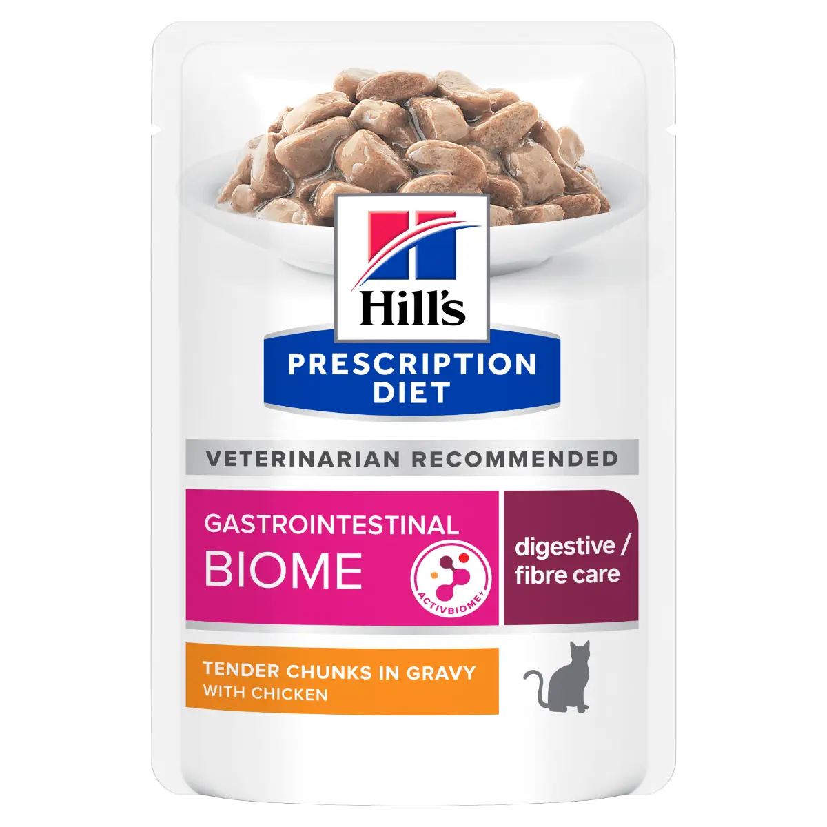 HILL'S Prescription Diet Gastrointestinal Biome Pui, dieta veterinara, plic hrana umeda pisici, sistem digestiv & probiotice, bax, 85g x 12buc