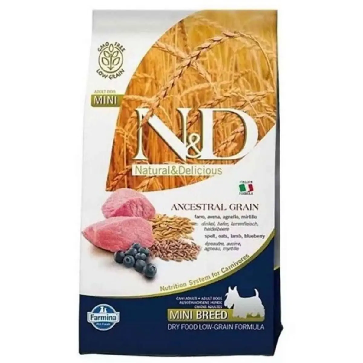 N&D Ancestral Grain Adult Mini, XS-S, Miel si afine, hrana uscata continut redus cereale caini, 800g - Image 2