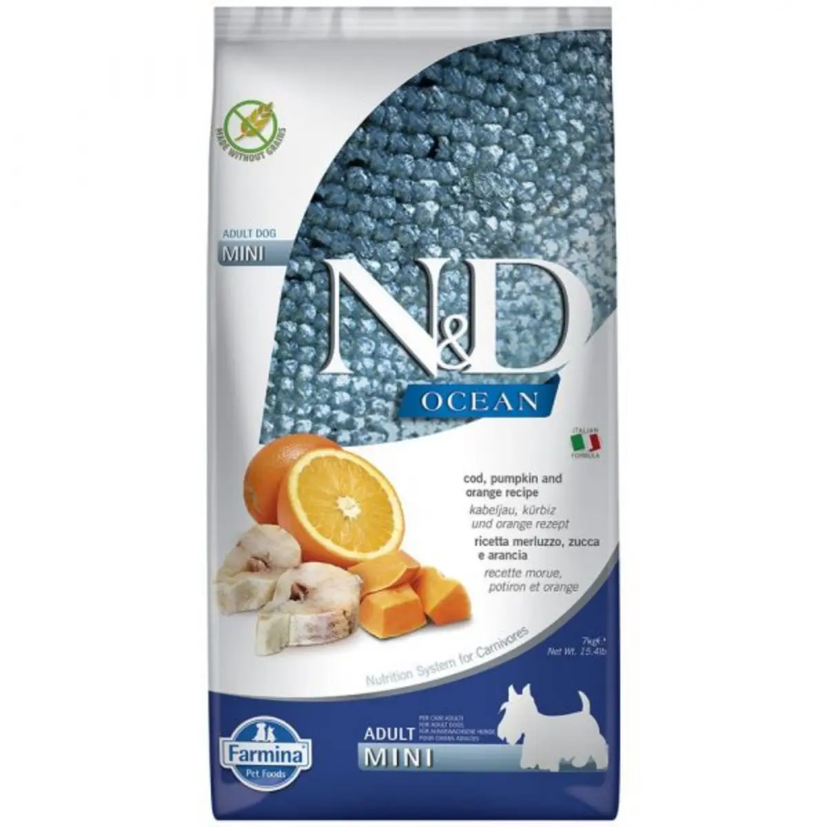 N&D Ocean Adult Mini, XS-S, Cod si dovleac, hrana uscata fara cereale caini, 7kg