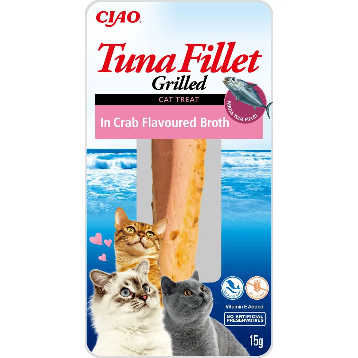 INABA Ciao Fillet, Ton si Creveti, plic recompense fara cereale pisici, (in sos), 15g