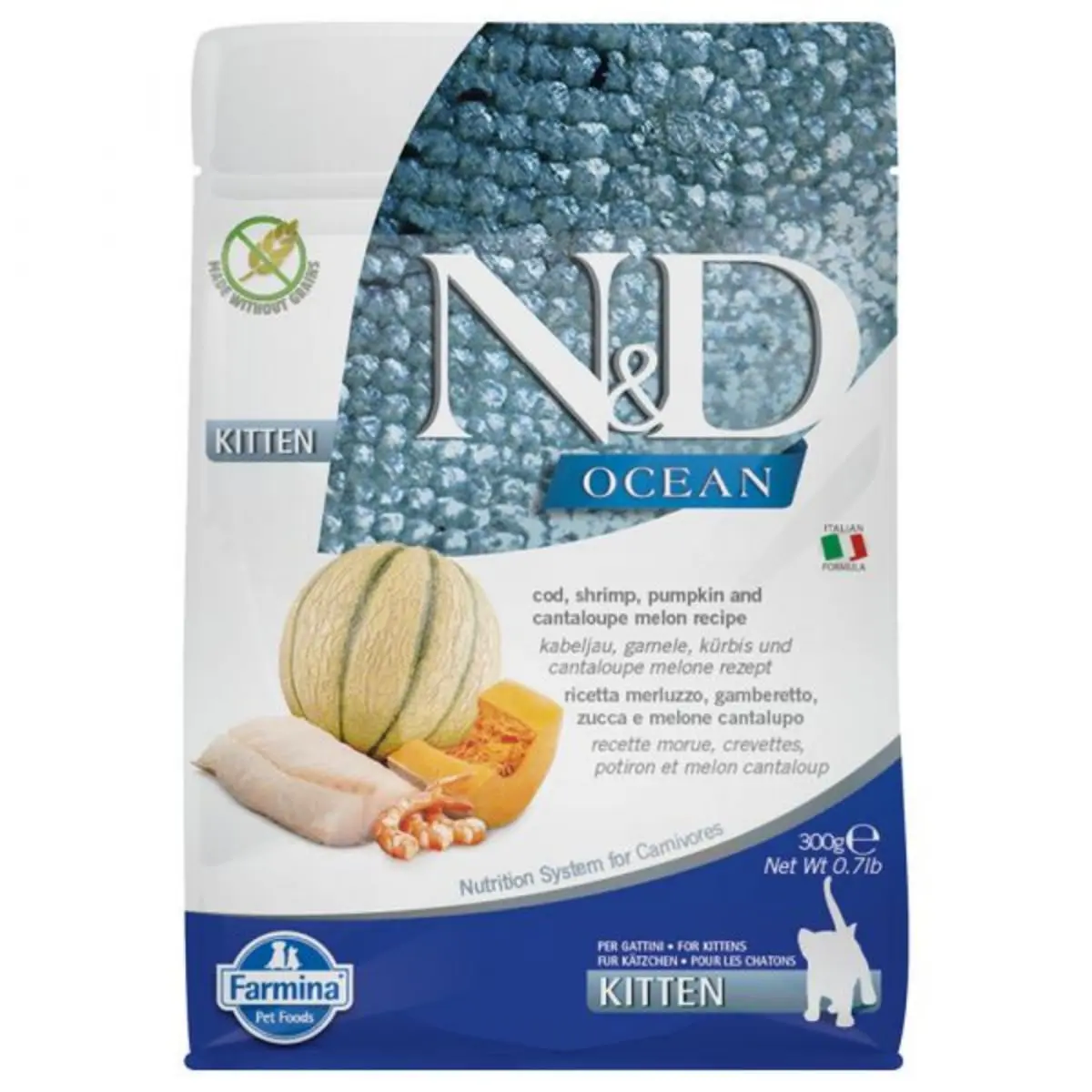 N&D Ocean Kitten, Cod si Creveti, hrana uscata fara cereale pisici junior, 300g