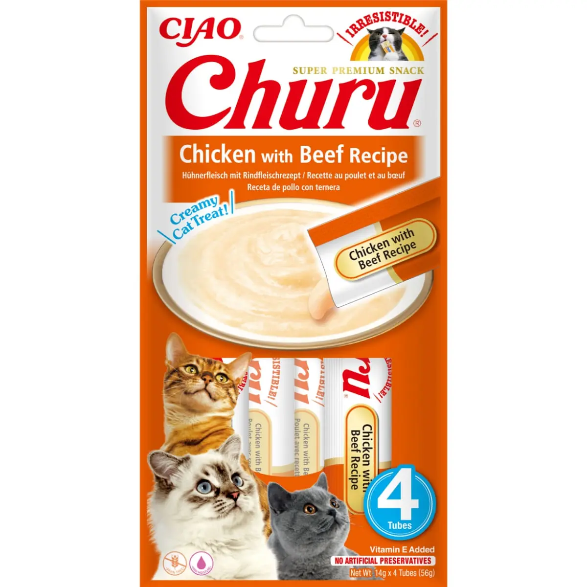 INABA Churu, Pui si Vita, punguta, tub recompense fara cereale pisici, (topping), 56g - Image 3