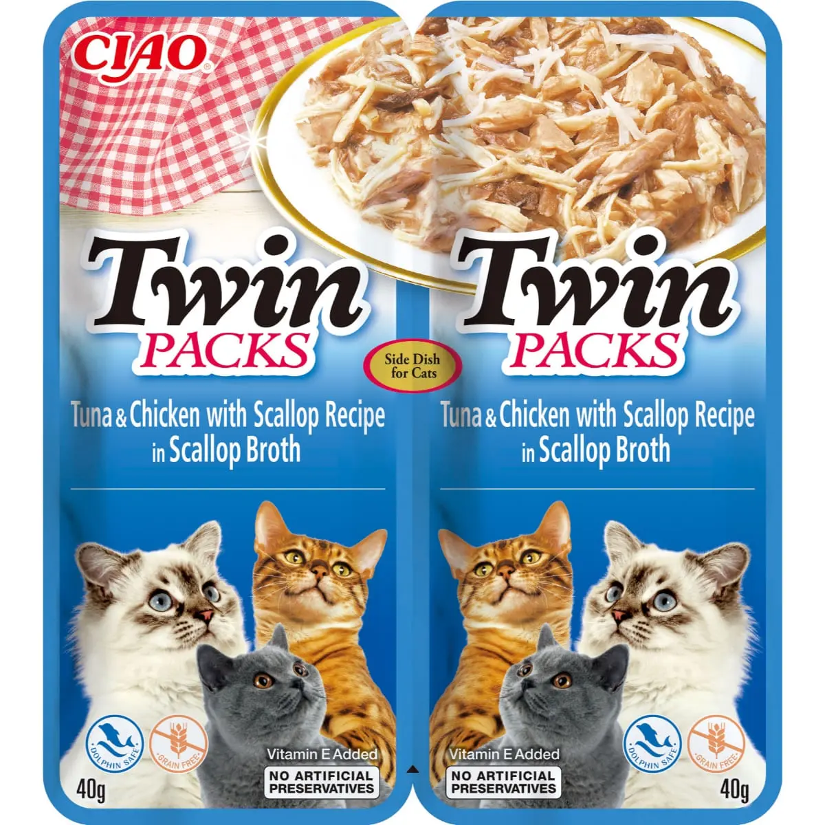 INABA Ciao Twin Packs, Ton, Pui si Scoici, plic hrana umeda fara cereale pisici, (topping), 80g - Image 2