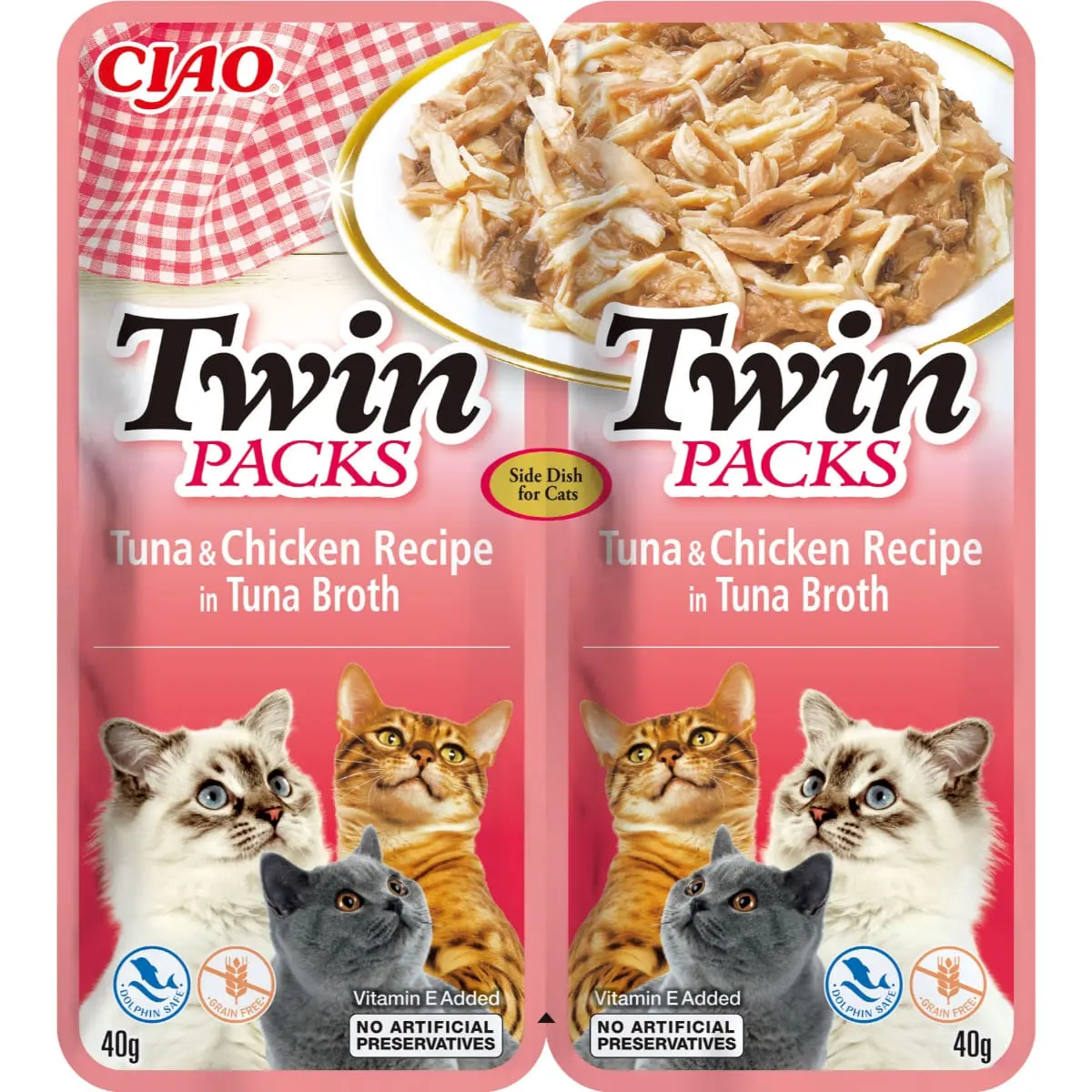 INABA Ciao Twin Packs, Ton si Pui, plic hrana umeda fara cereale pisici, (topping), 80g