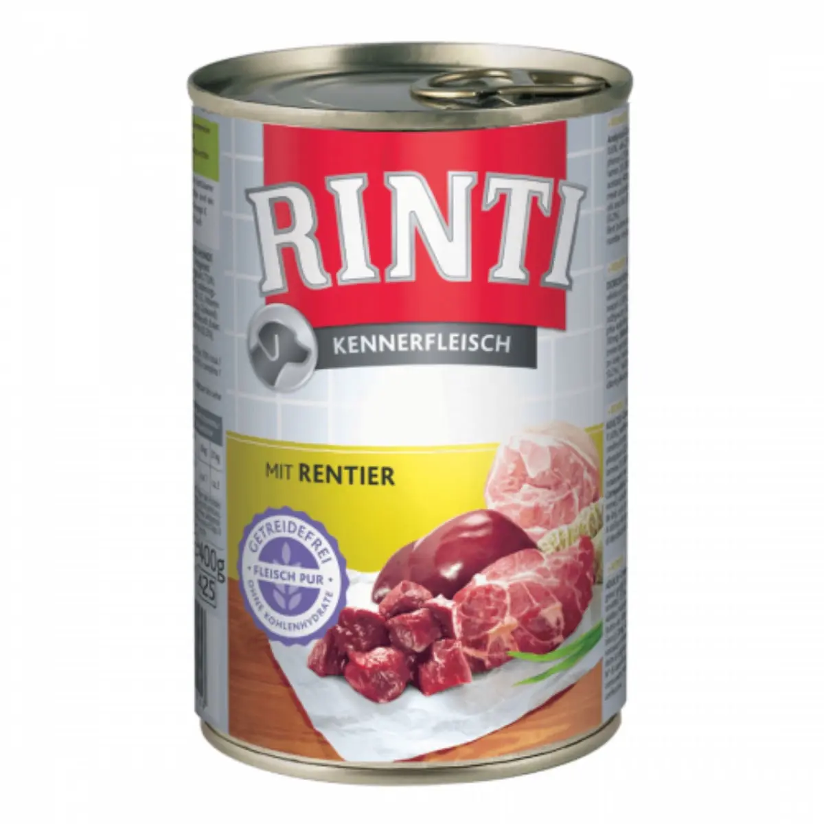 RINTI, XS-XL, Ren, conserva hrana umeda fara cereale caini, (in suc propriu), 800g