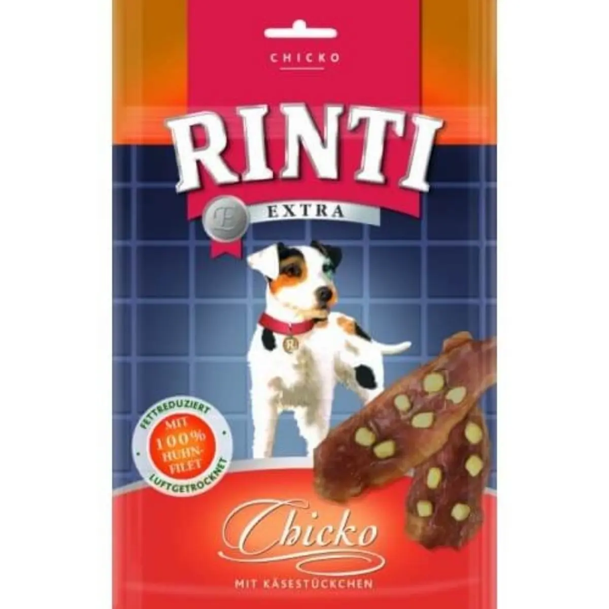 RINTI Chicko Plus, XS-XL, Pui si Branza, punguta recompense fara cereale caini, deshidratat, 80g