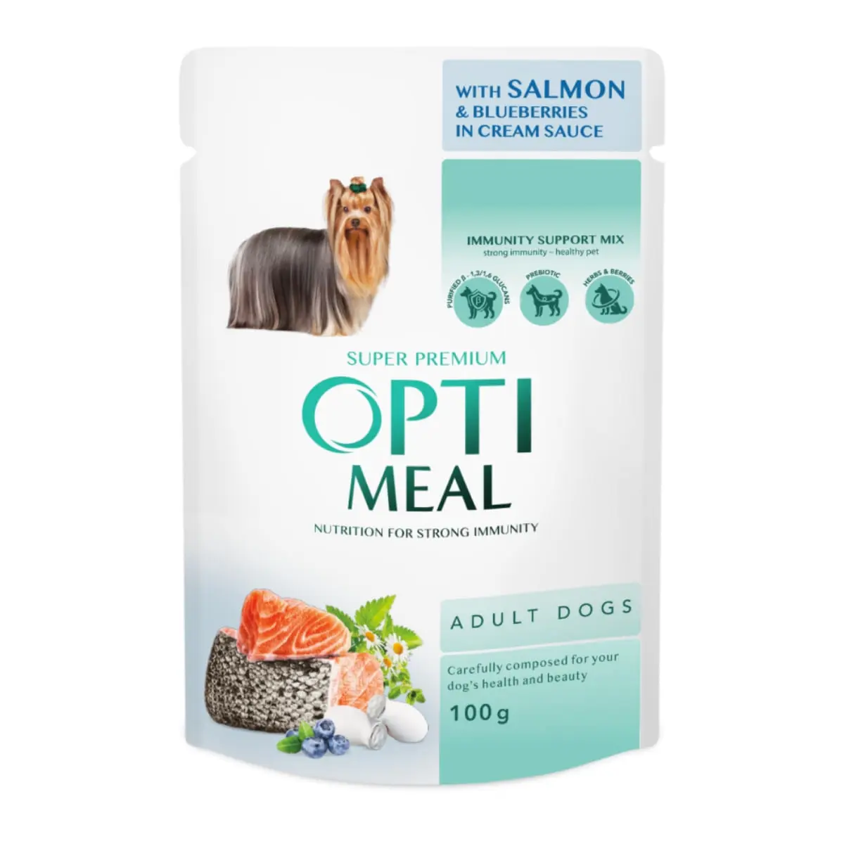 OPTIMEAL, XS-XL, Somon si afine, plic hrana umeda caini, (in sos), 100g