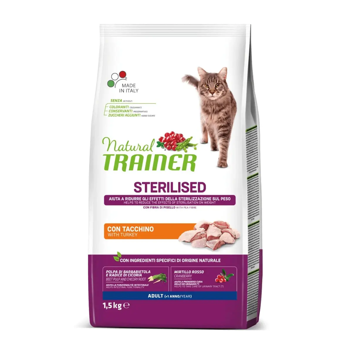 NATURAL TRAINER Sterilised, Curcan, hrana uscata pisici sterilizate, 1.5kg - Image 2