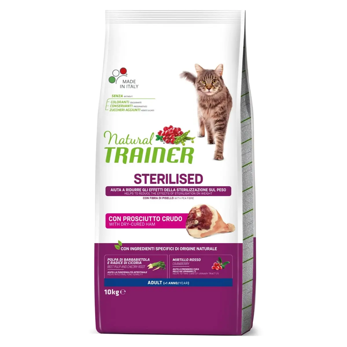 NATURAL TRAINER Sterilised, Bacon, hrana uscata pisici sterilizate, 10kg