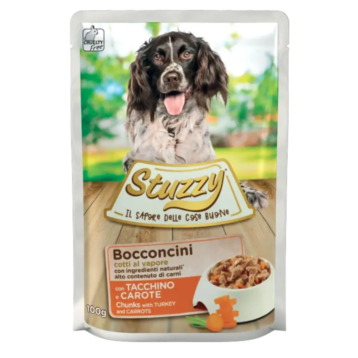 STUZZY Chunks, XS-XL, Curcan si Morcov, plic hrana umeda caini, (in suc propriu), 100g