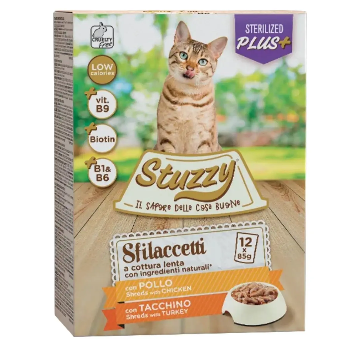 STUZZY Shreds Pack Sterilised, Pui si Curcan, plic hrana umeda pisici sterilizate, (in sos), multipack, 85g x 12buc - Image 2