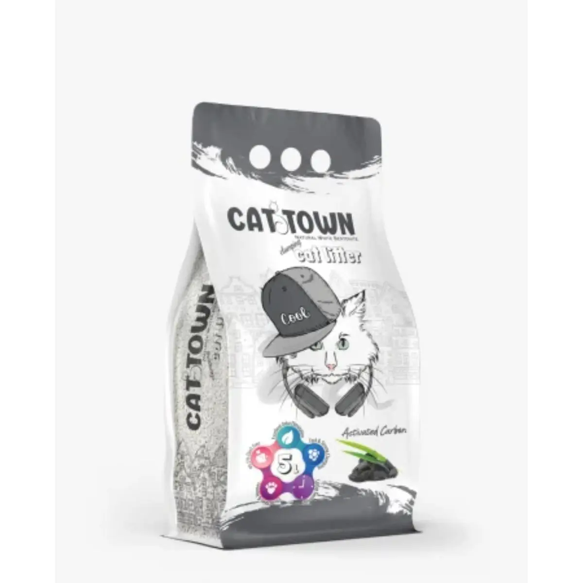 CAT TOWN Active Carbon, neparfumat, asternut igienic pisici, granule, bentonita, aglomerant, fara praf, 5l