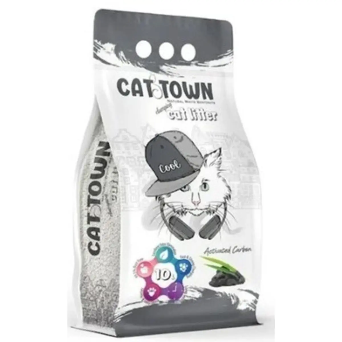 CAT TOWN Active Carbon, neparfumat, asternut igienic pisici, granule, bentonita, aglomerant, fara praf, 10l