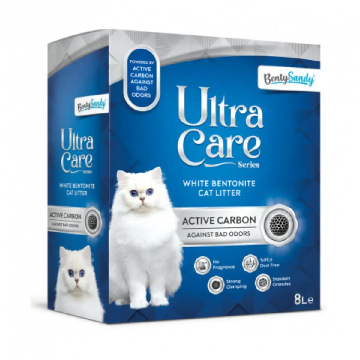 BENTY SANDY Ultra Care Active Carbon, neparfumat, asternut igienic pisici, granule, bentonita, aglomerant, neutralizare mirosuri, 8l - Image 2