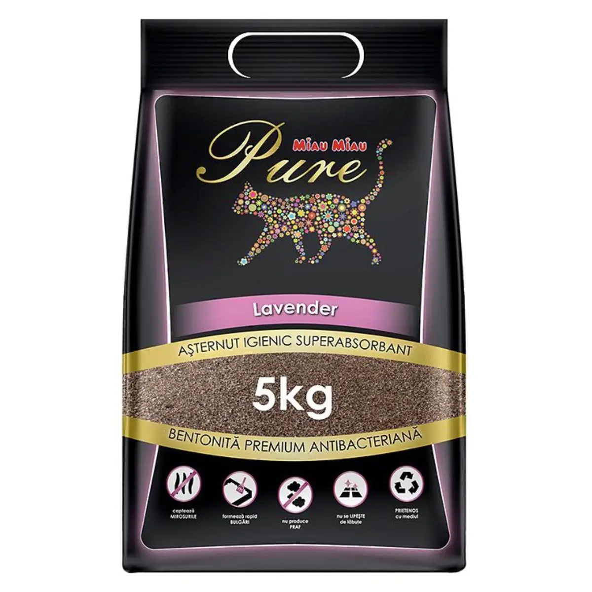 MIAU MIAU Pure, Lavanda, asternut igienic pisici, granule, bentonita, aglomerant, neutralizare mirosuri, 5kg - Image 3