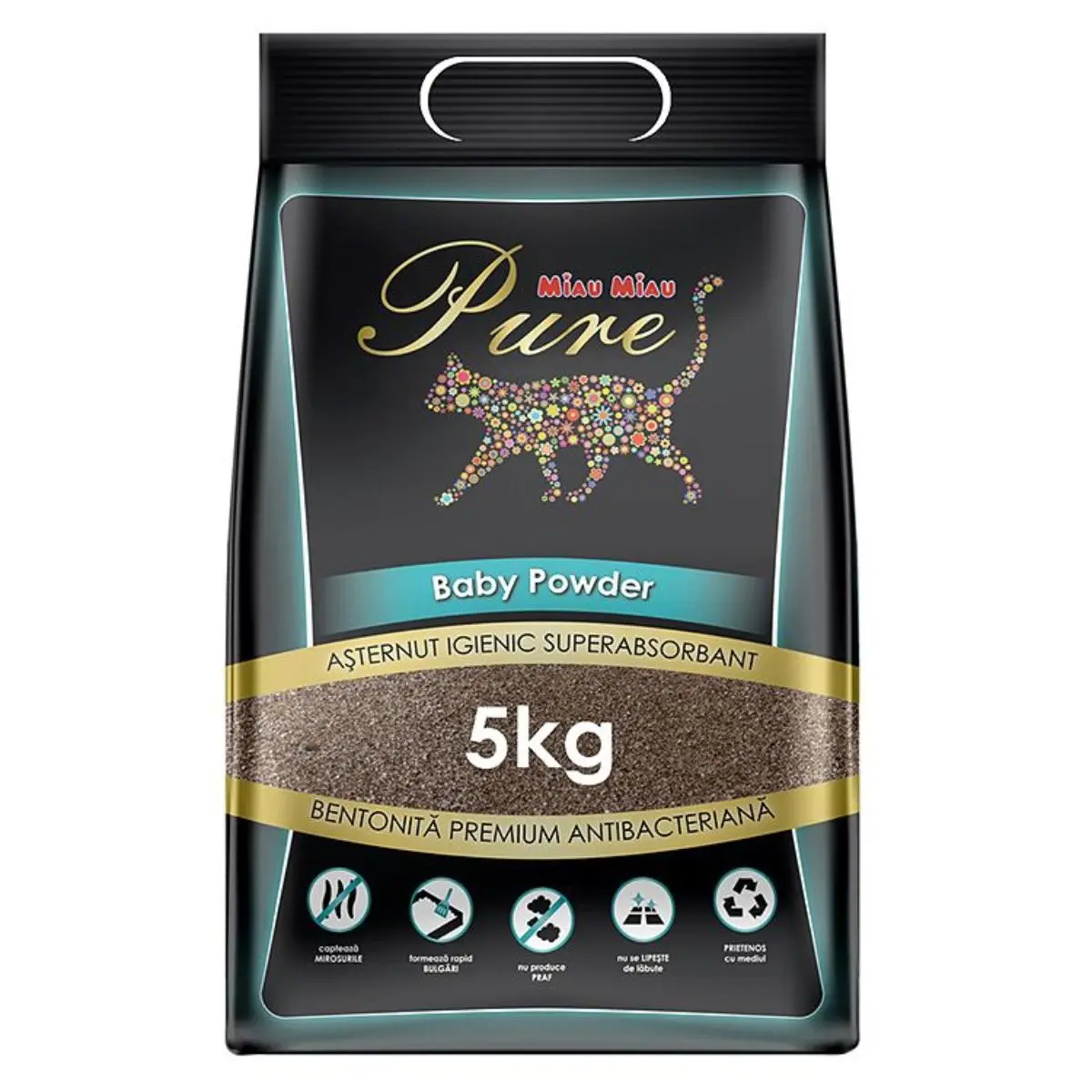 MIAU MIAU Pure, Talc, asternut igienic pisici, granule, bentonita, aglomerant, fara praf, 5kg - Image 3