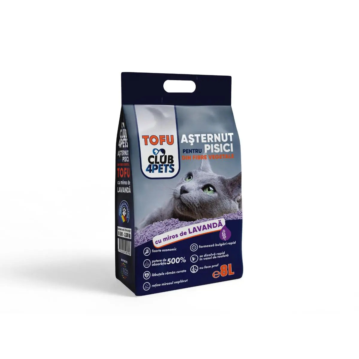 CLUB 4 PETS, Lavanda, asternut igienic pisici, peleti, tofu, aglomerant, ecologic, biodegradabil, bax, 8l x 4buc - Image 2
