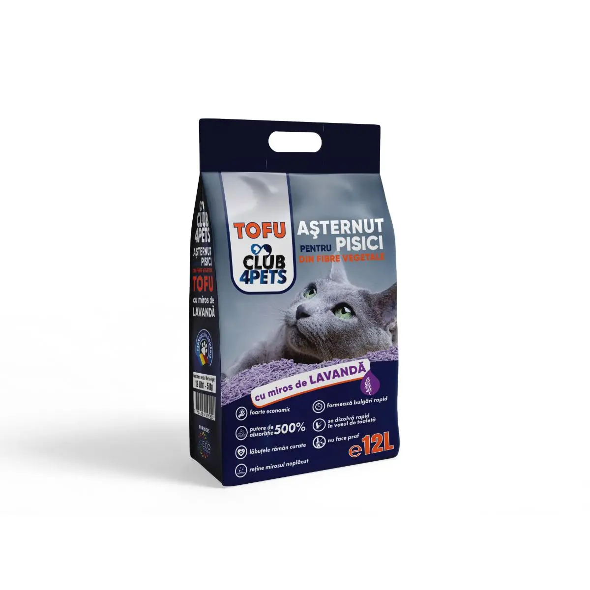 CLUB 4 PETS, Lavanda, asternut igienic pisici, peleti, tofu, aglomerant, ecologic, biodegradabil, bax, 12l x 3buc