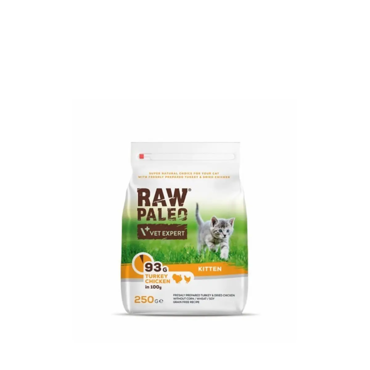 RAW PALEO Kitten, Curcan si Pui, hrana uscata fara cereale pisici junior, 250g