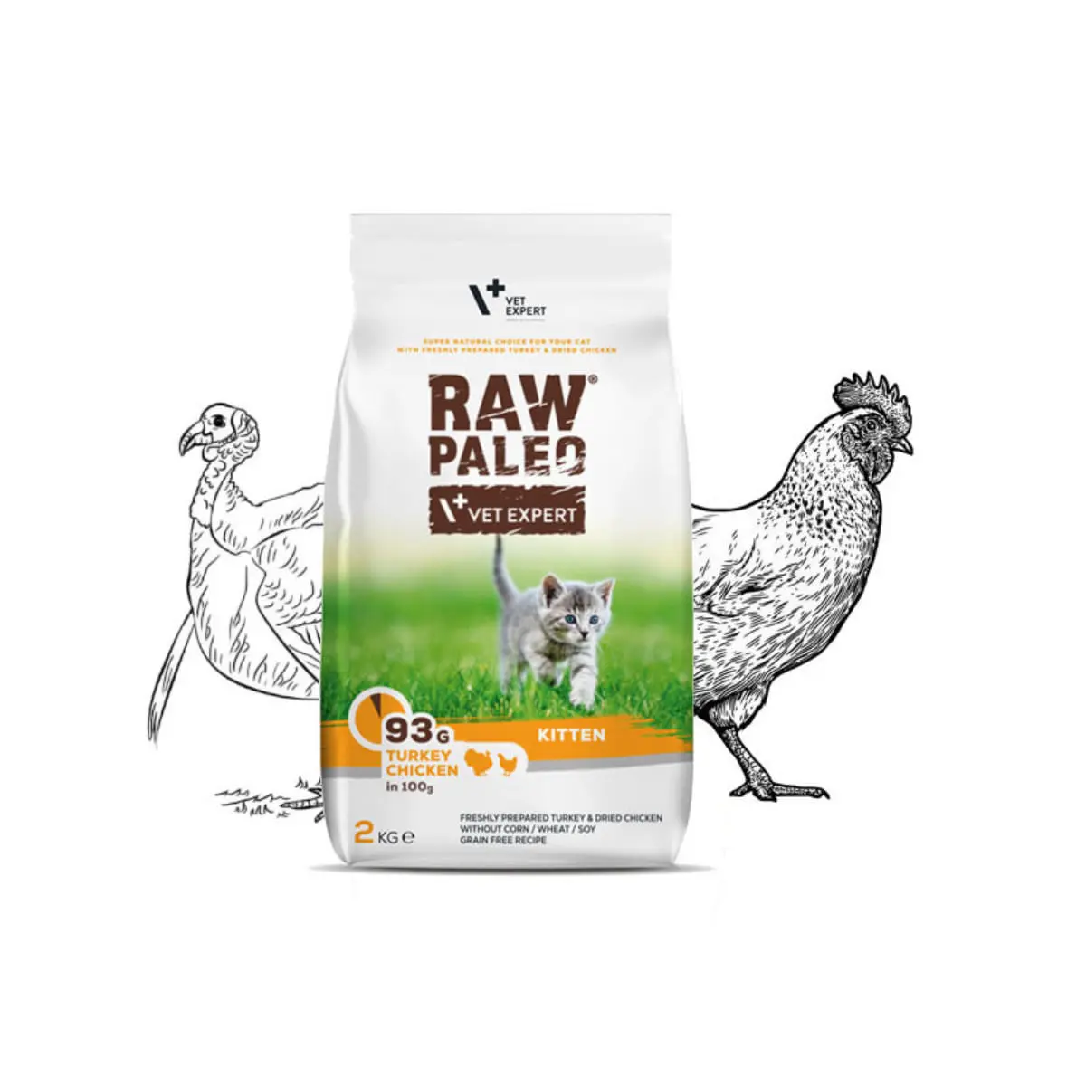 RAW PALEO Kitten, Curcan si Pui, hrana uscata fara cereale pisici junior, 2kg - Image 2