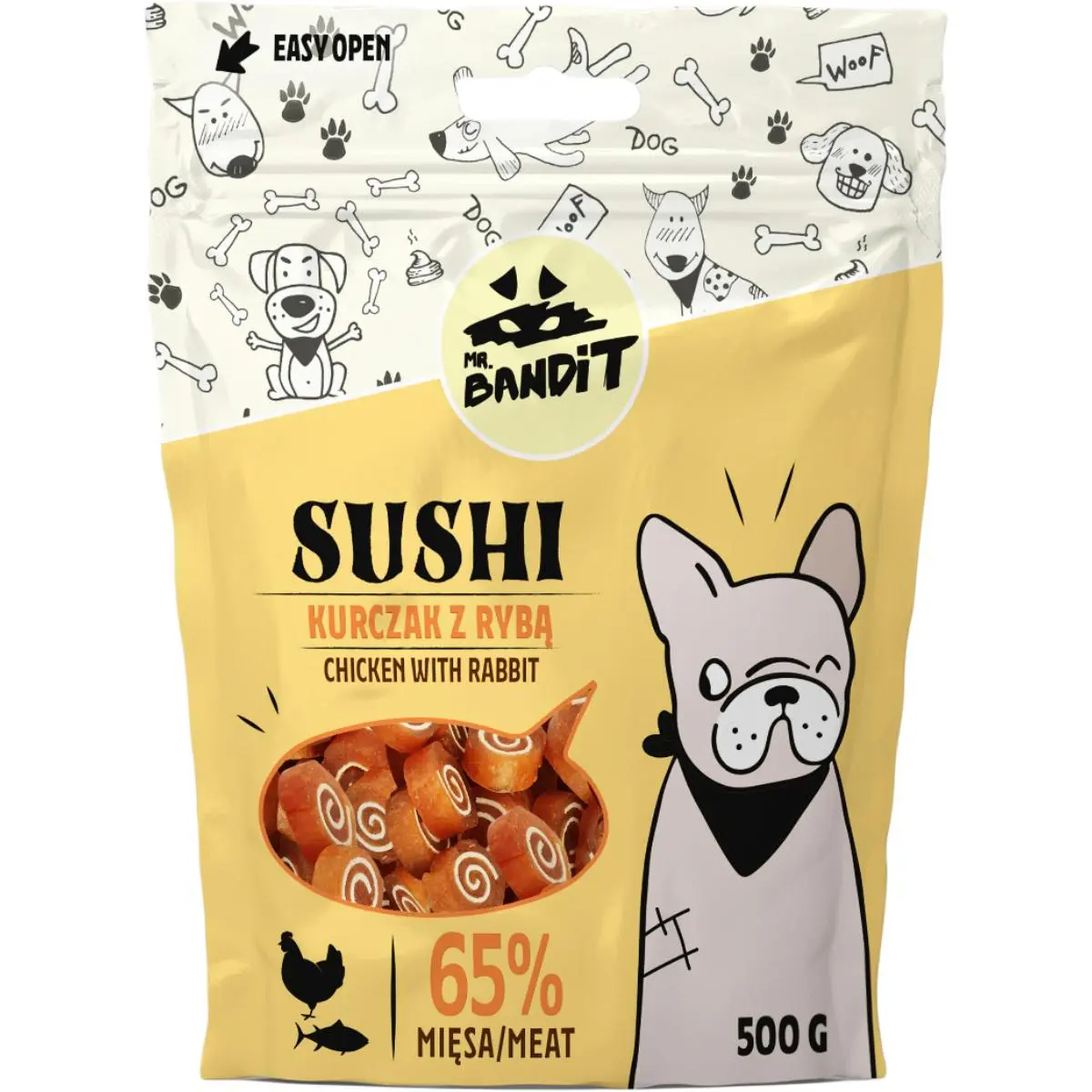 MR BANDIT Sushi, XS-XL, Pui si Peste, punguta recompense caini, 80g - Image 2