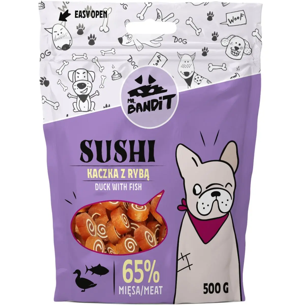 MR BANDIT Sushi, XS-XL, Rata si Peste, punguta recompense caini, 80g