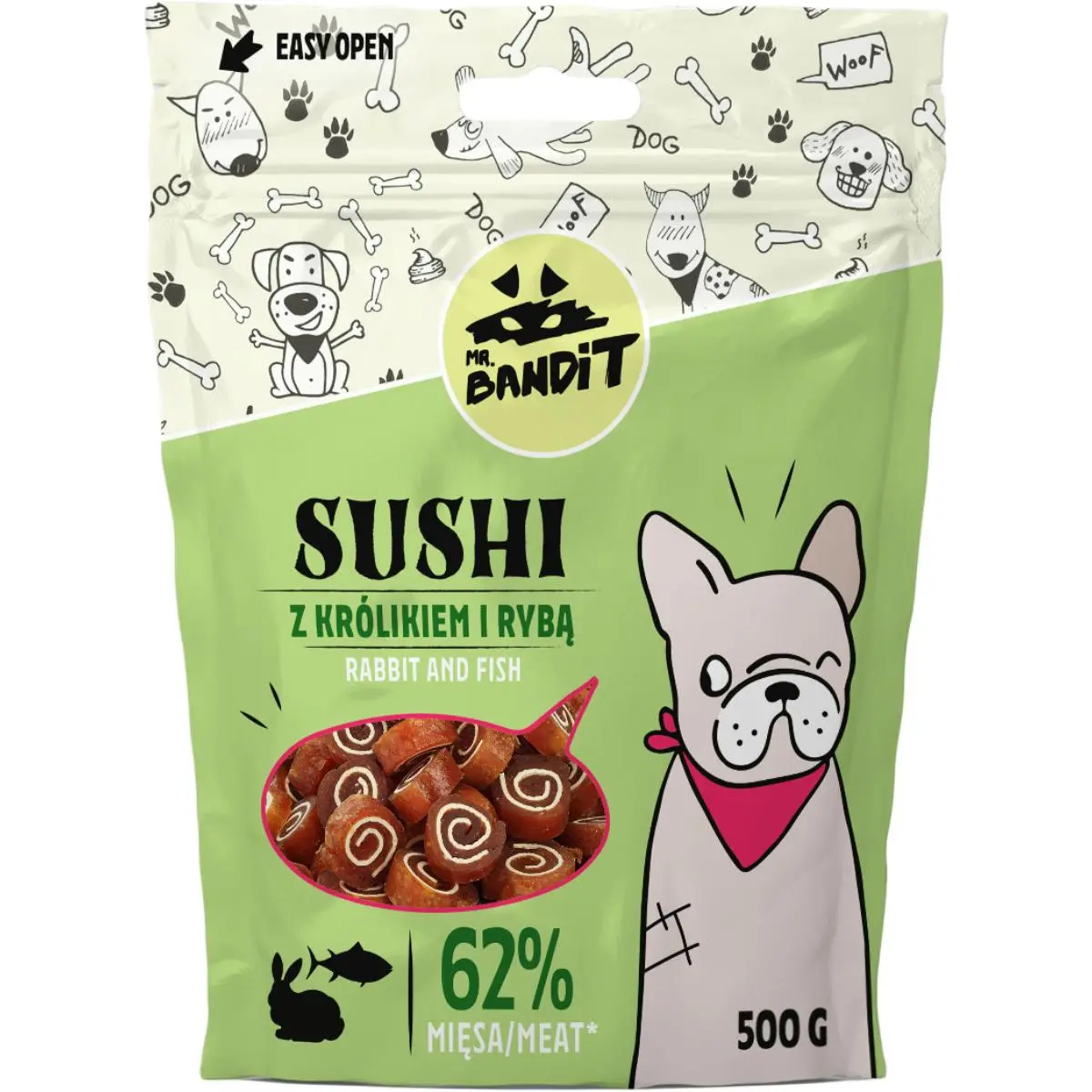 MR BANDIT Sushi, XS-XL, Iepure si Peste, punguta recompense caini, 500g - Image 2