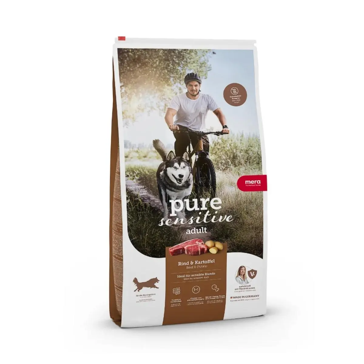 MERA Pure Sensitive Adult Medium Maxi, M-XL, Vita si Cartofi, hrana uscata fara cereale caini, alergii, 12.5kg