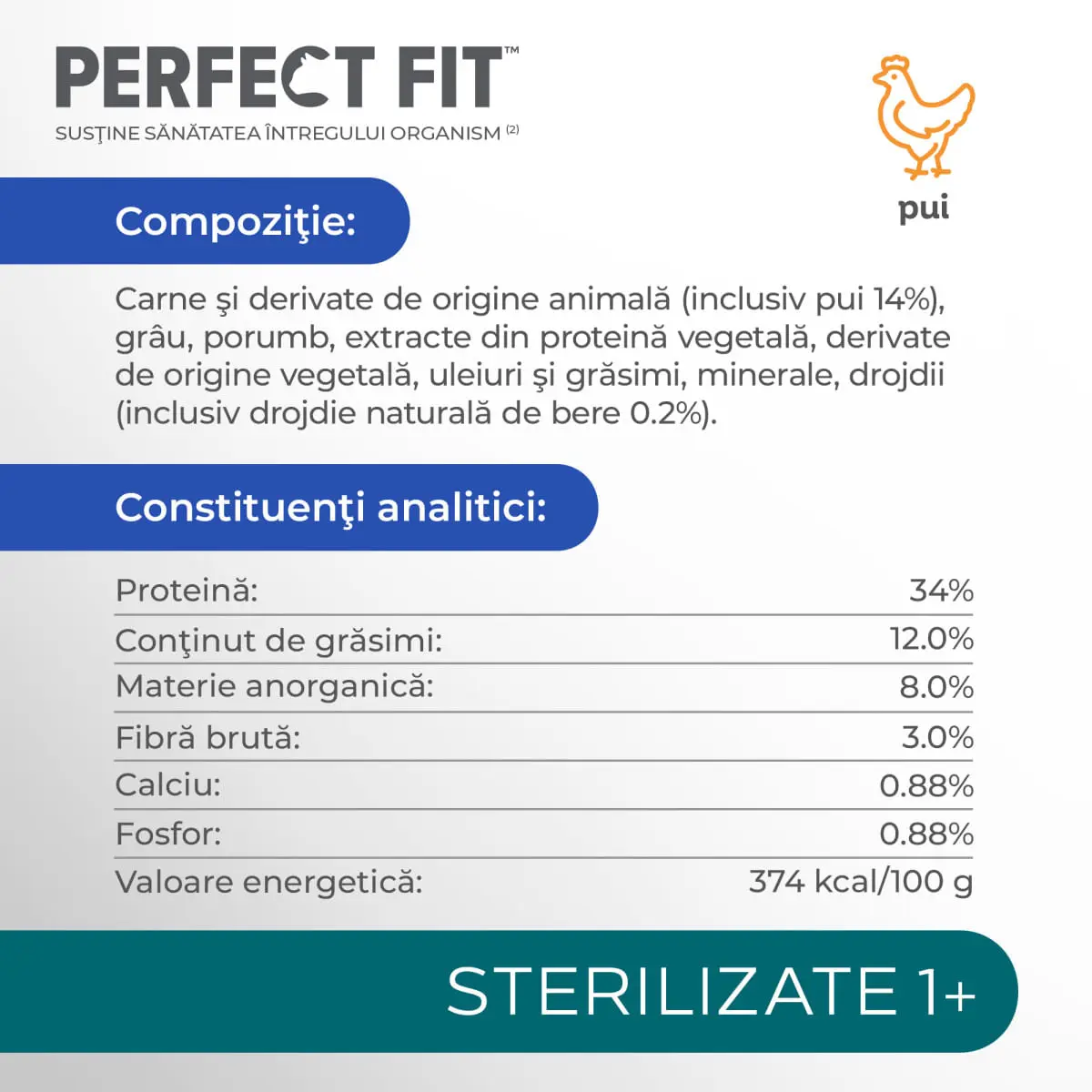 PERFECT FIT Cat Sterile 1+, Pui, hrana uscata pisici sterilizate, 7kg - Image 3