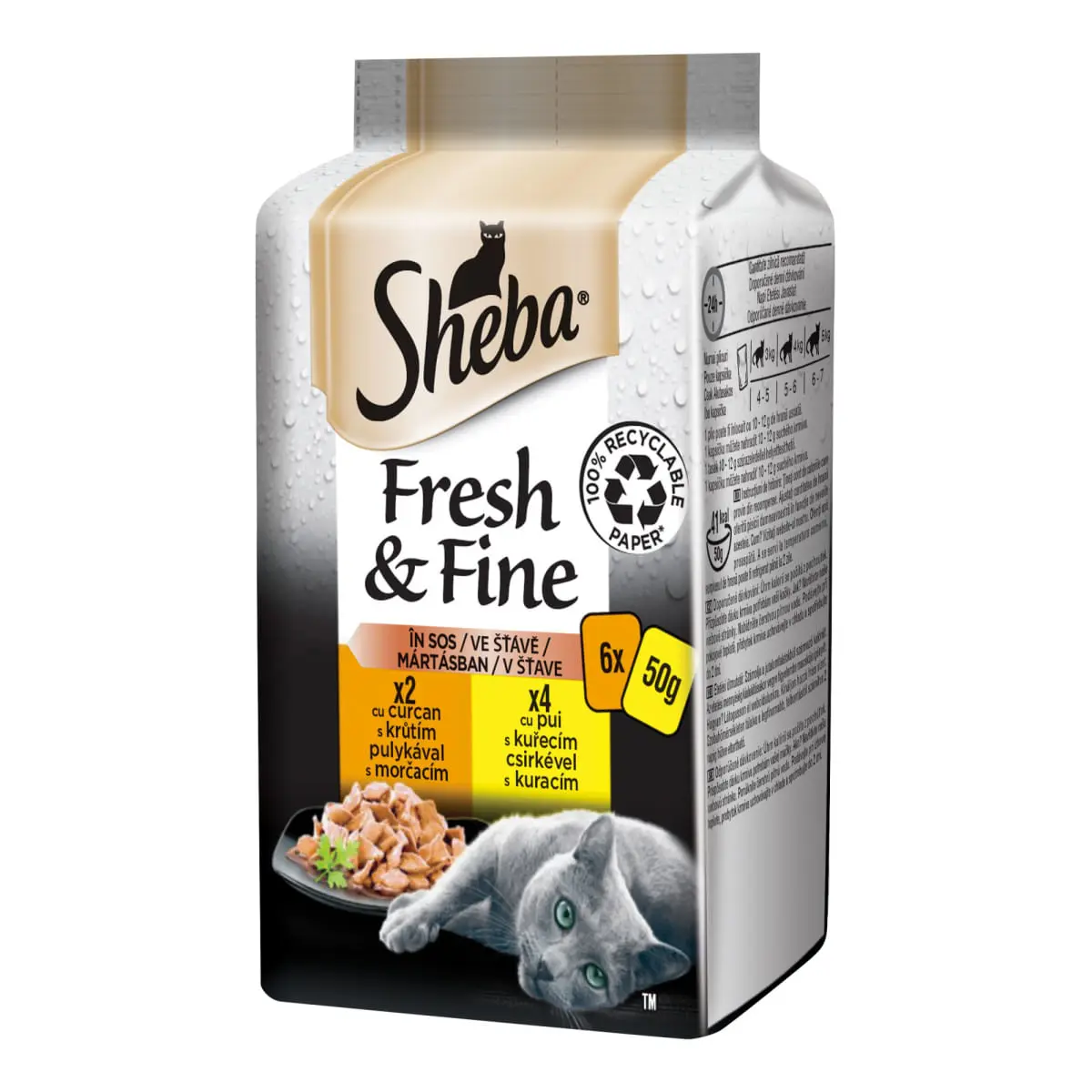 SHEBA Fresh & Fine Selectii, Pasare, plic hrana umeda pisici, (in sos), multipack, 50g x 6buc - Image 2