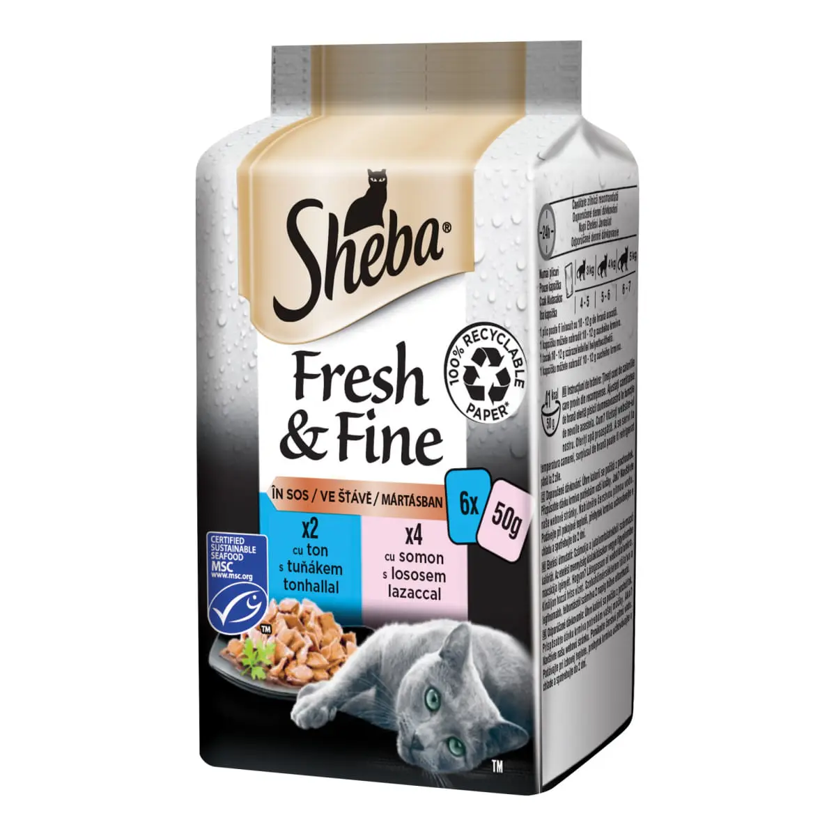 SHEBA Fresh & Fine Selectii, Peste, plic hrana umeda pisici, (in sos), multipack, 50g x 6buc - Image 3