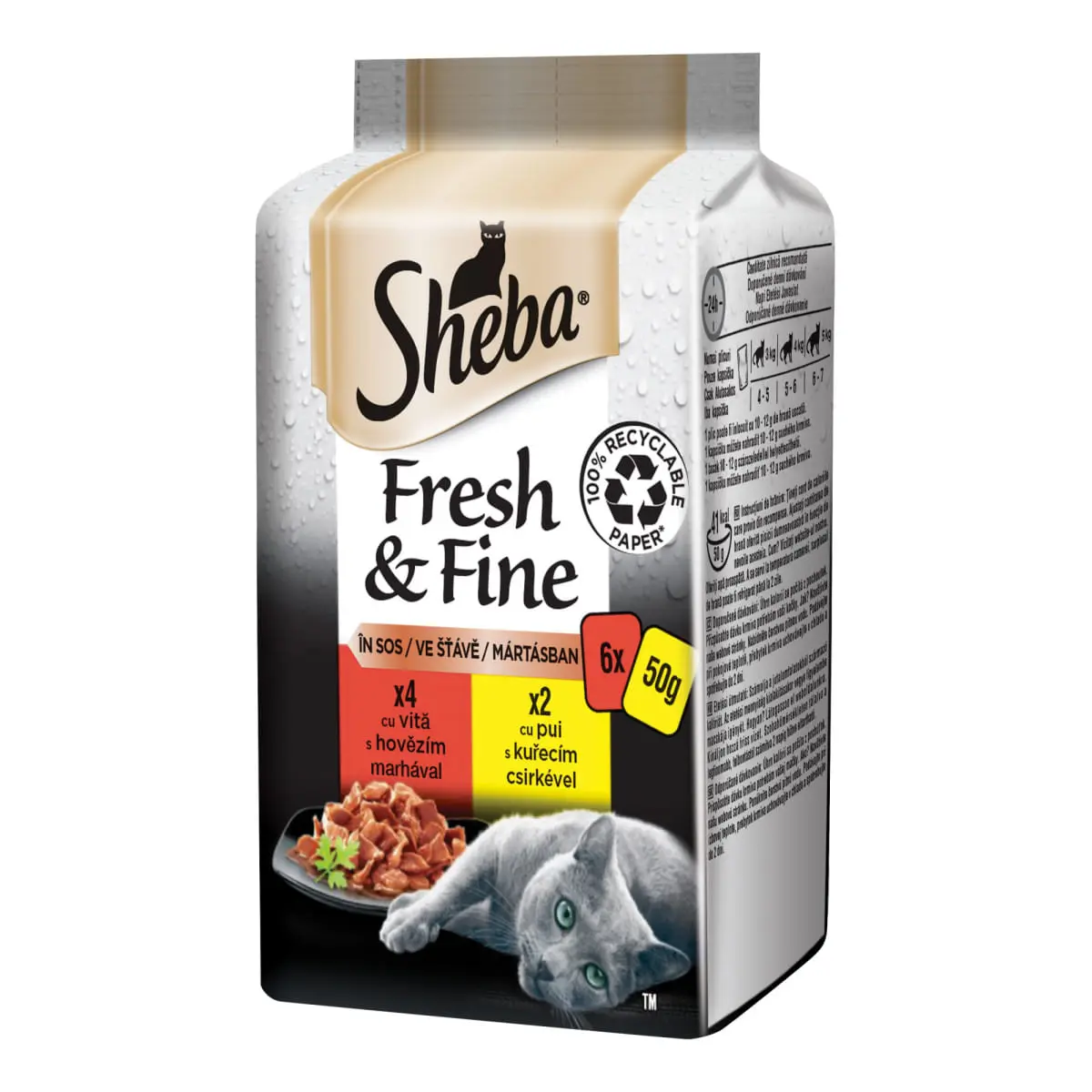 SHEBA Fresh & Fine Selectii Mixte, Vita si Pui, plic hrana umeda pisici, (in sos), multipack, 50g x 6buc - Image 3