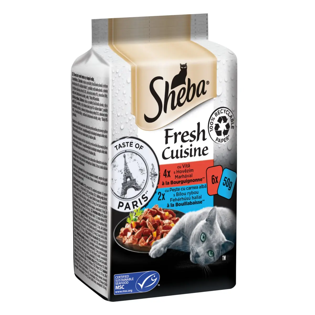 SHEBA Fresh Cuisine Taste of Paris, Vita si Peste, plic hrana umeda pisici, (in supa), multipack, 50g x 6buc - Image 4