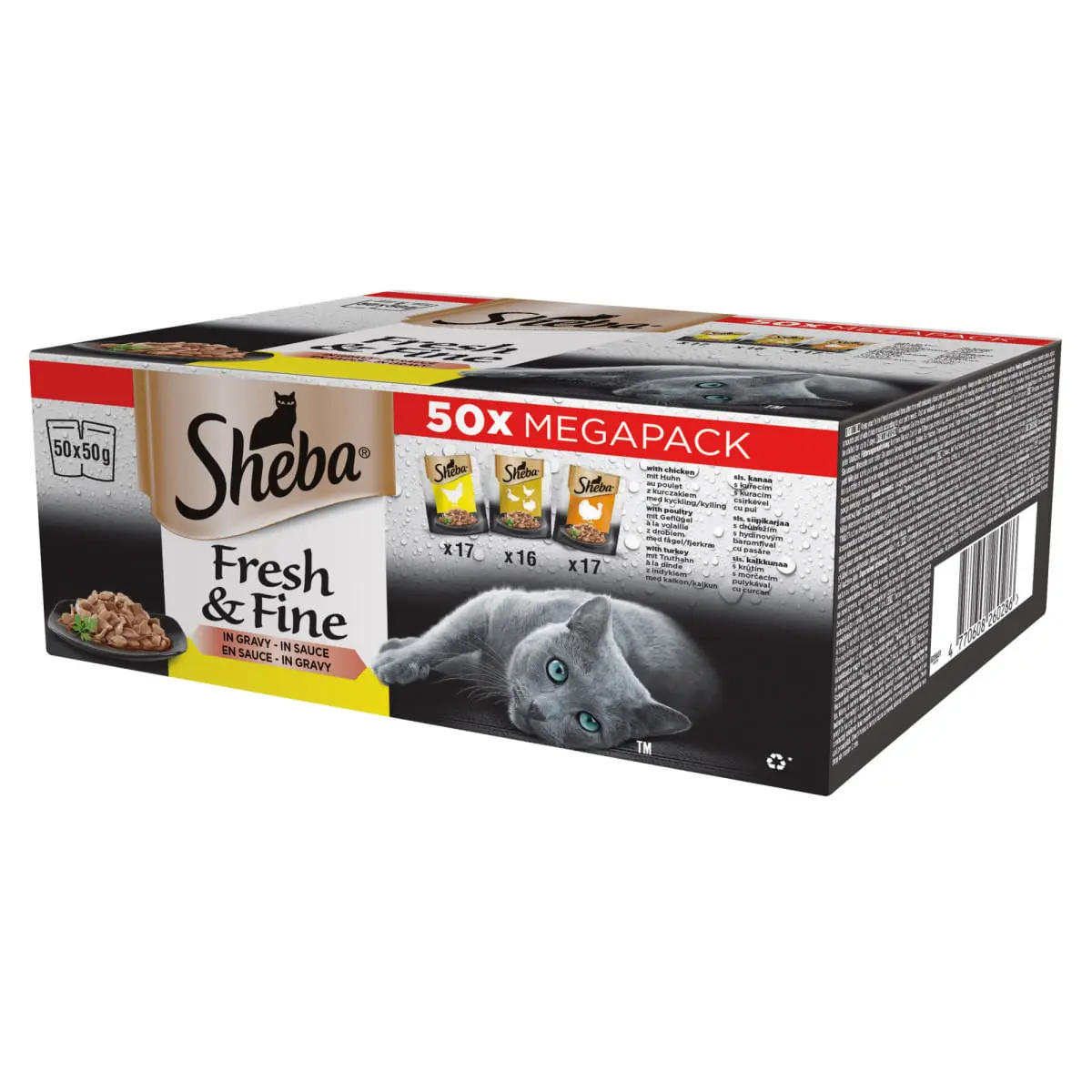 SHEBA Fresh & Fine Selectii, Pasare, plic hrana umeda pisici, (in sos), multipack, 50g x 50buc
