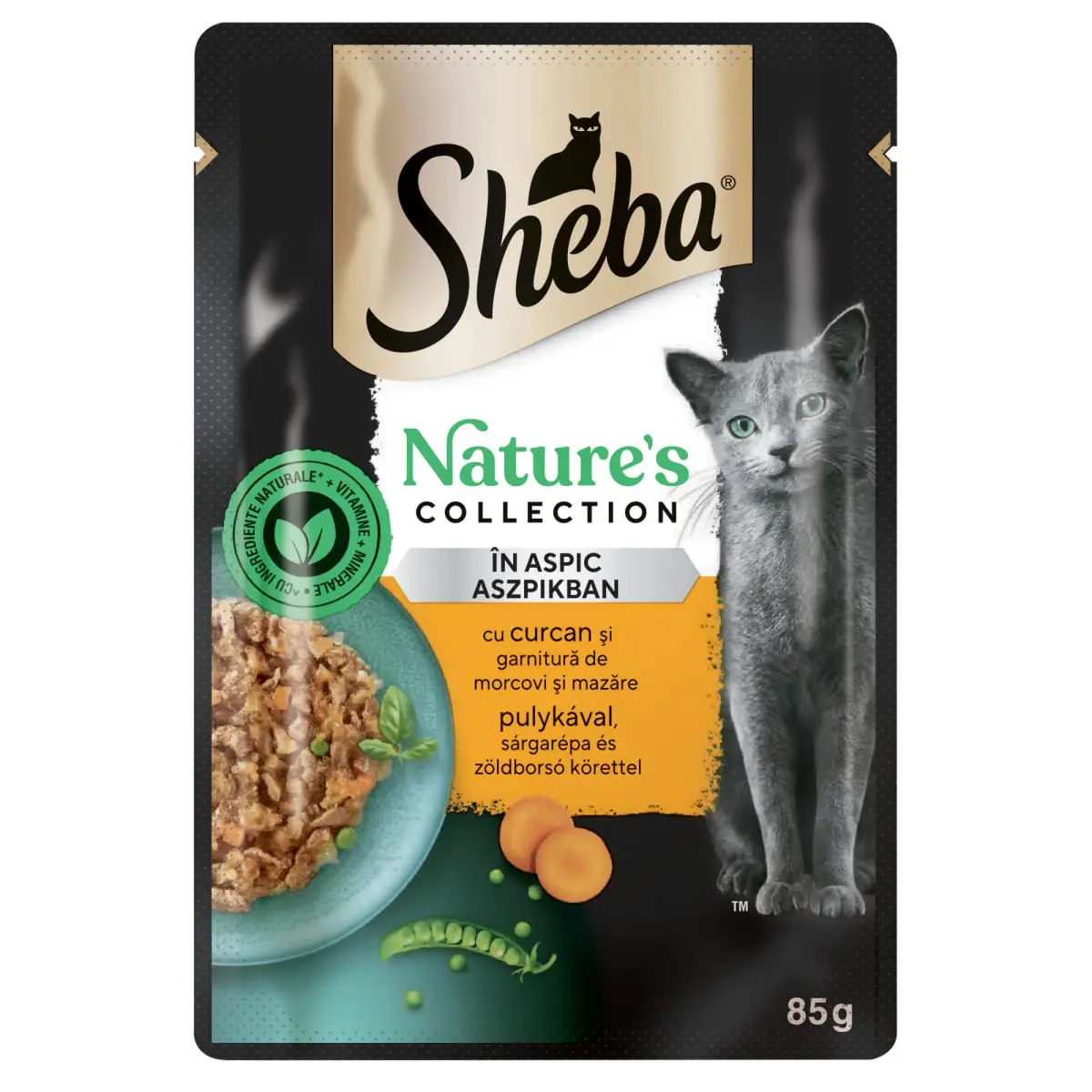 SHEBA Nature's Collection, Curcan si Legume, plic hrana umeda fara cereale pisici, (in aspic), 85g