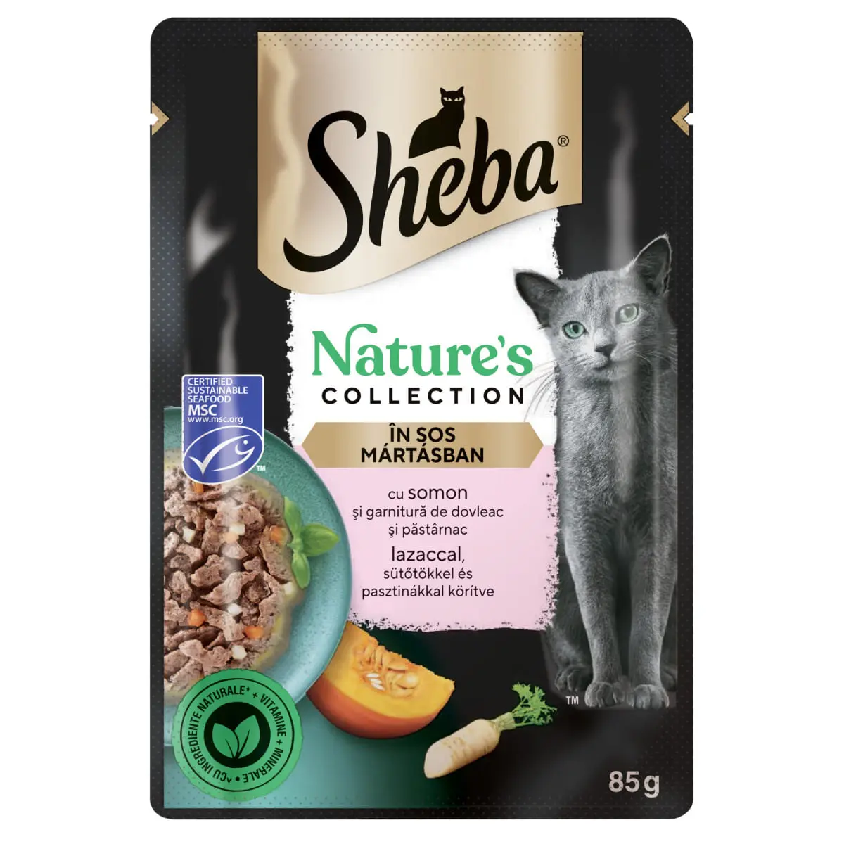 SHEBA Nature's Collection, Somon, plic hrana umeda fara cereale pisici, (in sos), bax, 85g x 12buc - Image 2