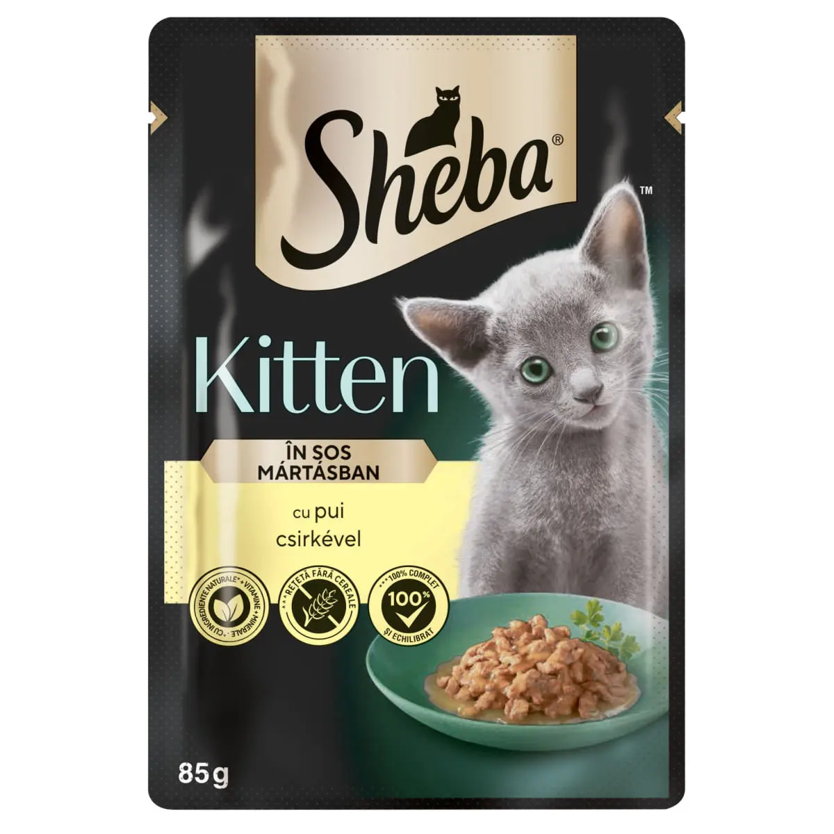 SHEBA Kitten, Pui, plic hrana umeda pisici junior, (in sos), 85g