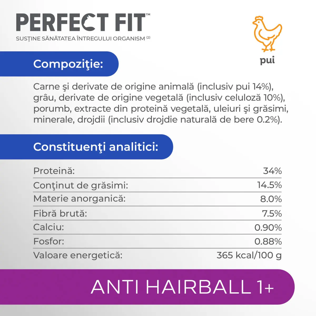 PERFECT FIT Anti Hariball 1+, Pui, hrana uscat�� pisici, limitarea ghemurilor de blana, 1.4kg - Image 4
