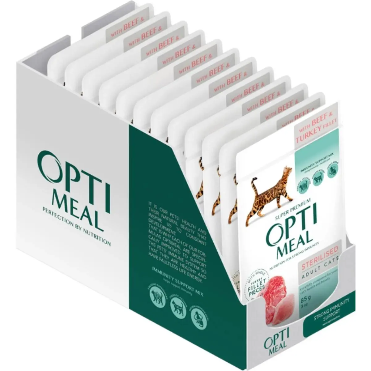 OPTIMEAL, Vita si Curcan, plic hrana umeda pisici sterilizate, (in aspic), 85g OPTIMEAL, Vita si Curcan, plic hrana umeda pisici sterilizate, (in aspic), bax, 85g x 12 - Image 2