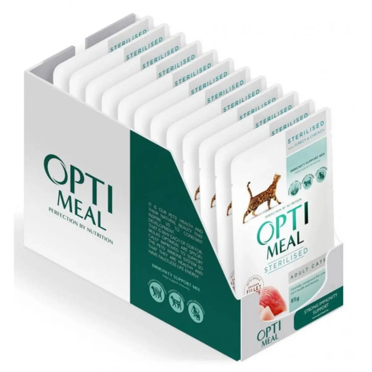 OPTIMEAL Sterilised, Pui si Curcan, hrana umeda pisici sterilizate, (in sos) OPTIMEAL Sterilised, Pui si Curcan, plic hrana umeda pisici sterilizate, (in sos), bax, 85g x 12buc - Image 2